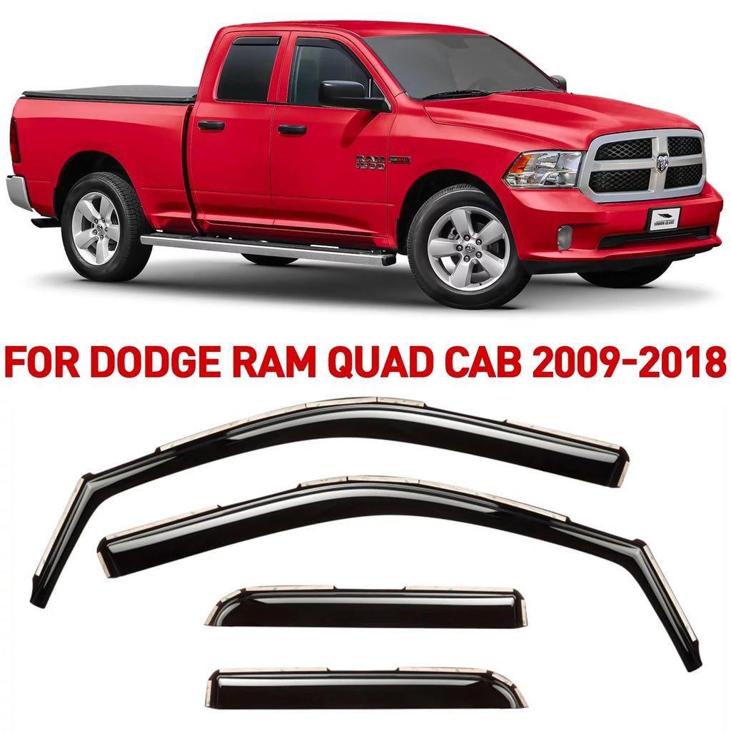 Quad Window Extra Ram Cab, 230099 - 2009-2018 Rain Vent Deflectors, for 1500 Durable Pieces Guards in-Channel Window Voron Dodge Visors, Trucks Glass 4