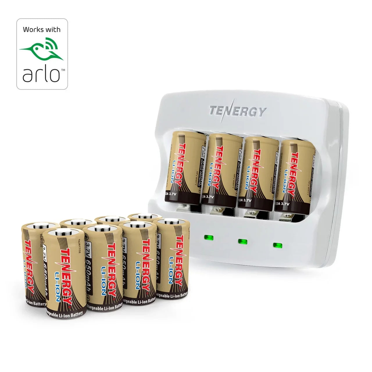 12-Pack 650mAh Tenergy for Li-ion Camera Charger, (VMC3030) Arlo and Battery 3.7V Rechargeable Batteries Batteries