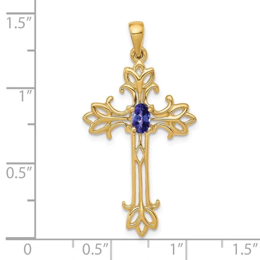 Oval 14k 5x3mm cross Pendant Tanzanite