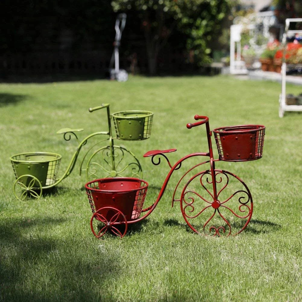 Cart x Plant 9.8" Plant Home Stand Decor, 18.5" Stand Flower Outdoor Garden Tricycle Indoor Iron x Holder Patio Pot Planter, Bicycle 27.5"