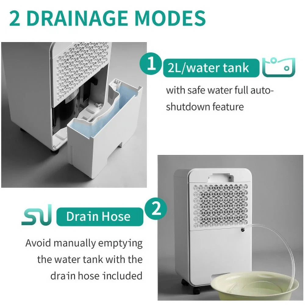 Basements Drain, Large Pint Dehumidifier for 30 Sq. with Churanty or Manual Auto Tank, Water 3,000 Dehumidifier Medium Rooms to and 2L Ft.