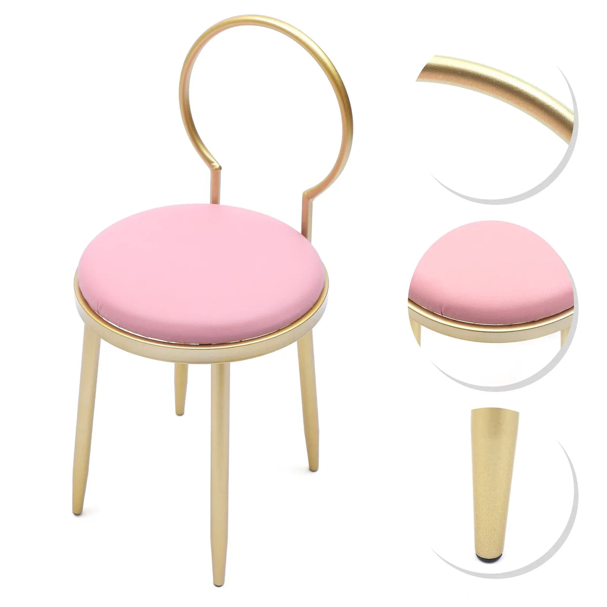 Chair, Pink 13.78*12.2*27.36" Iron Pink Stool + Gold Vanity Anqidi Simple Sponge Leather + Dresser