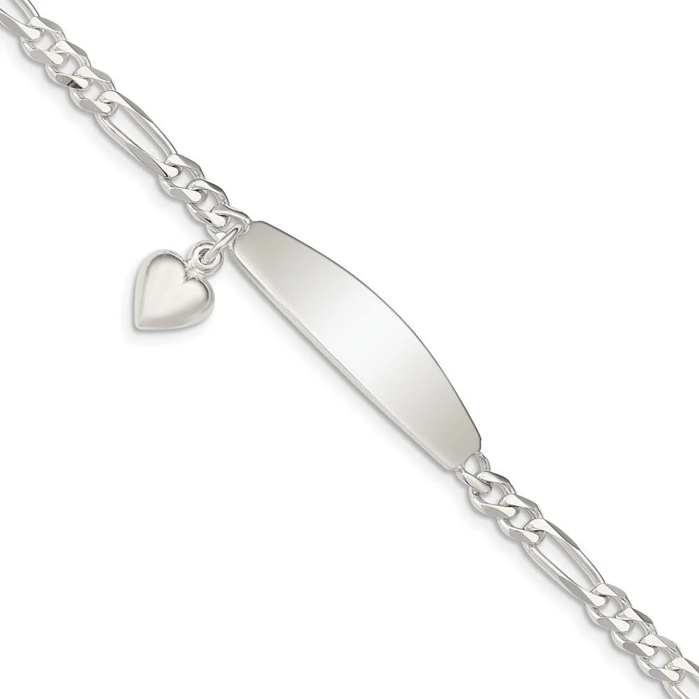 8inch ID with Silver for 925 Jewelry Women Heart Sterling Auriga Figaro Link Fine