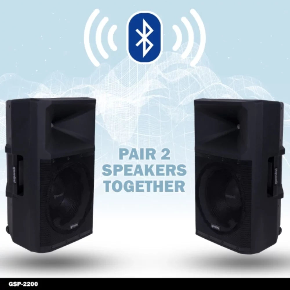 PA Bluetooth Sound System GSP-2200 2200 Audio Watt Pro Speakers movable Media Gemini DJ