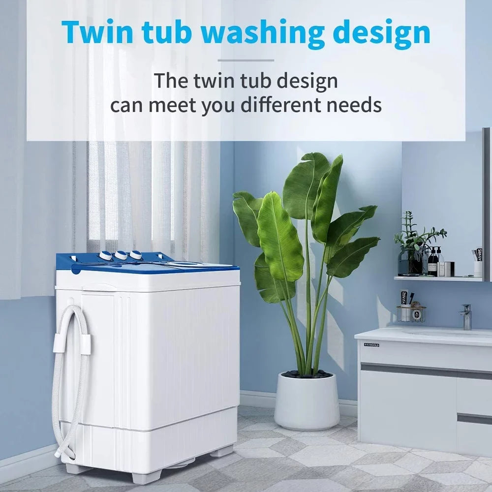 Semi-automatic Apartment, White&Blue Twin RVs, Twin Machine for Tub Washing Pump Dorms, with Camping More, Drain Built-in 26Lbs Tube and BMTBUY XPB65-2288S