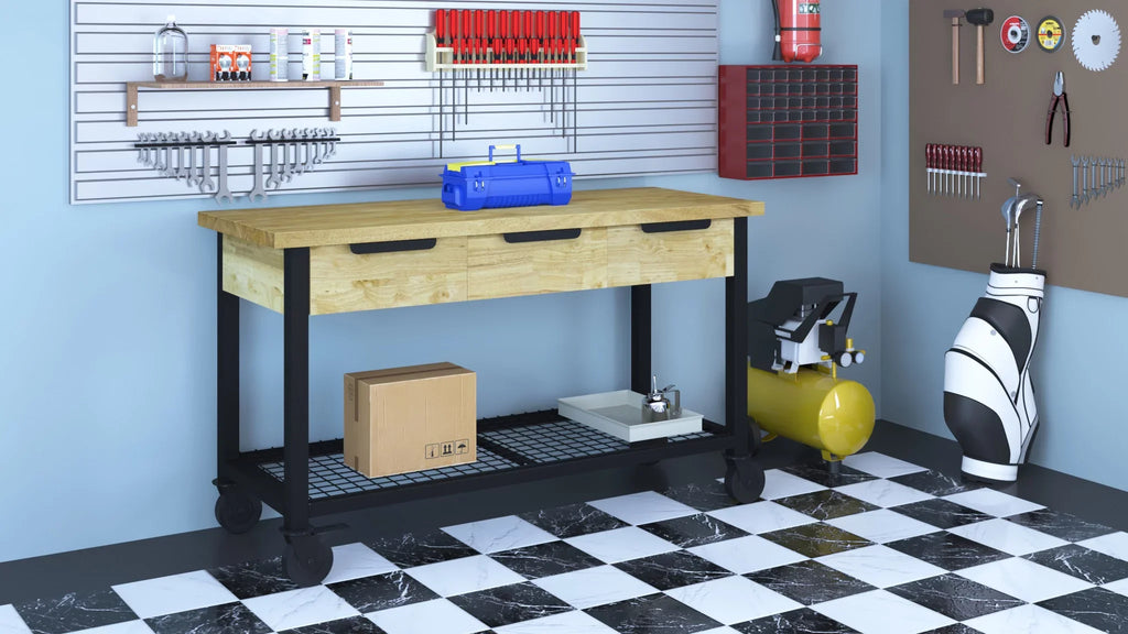 62" Metal Wood Rove Industrial Workbench &