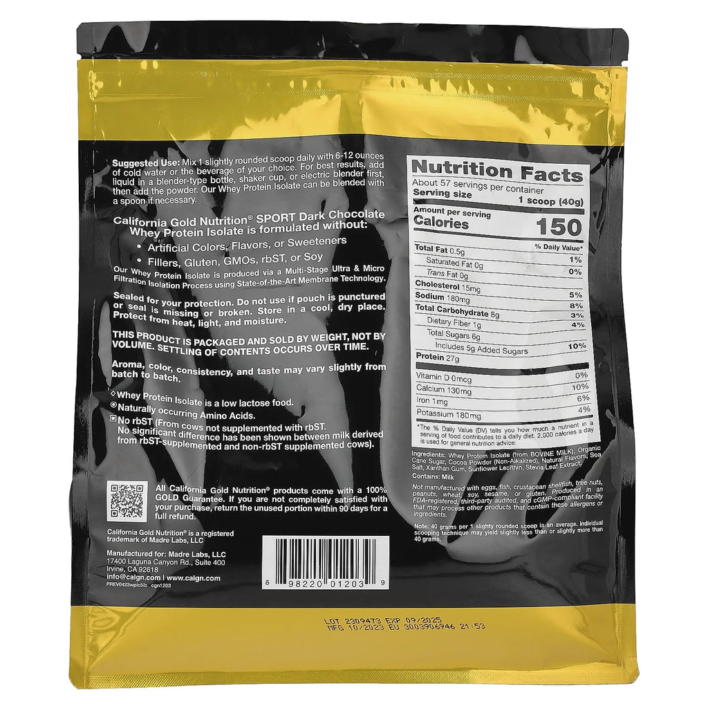 SPORT - lbs 5 Chocolate Nutrition Dark Protein Isolate, Gold California Whey (2.27 kg)