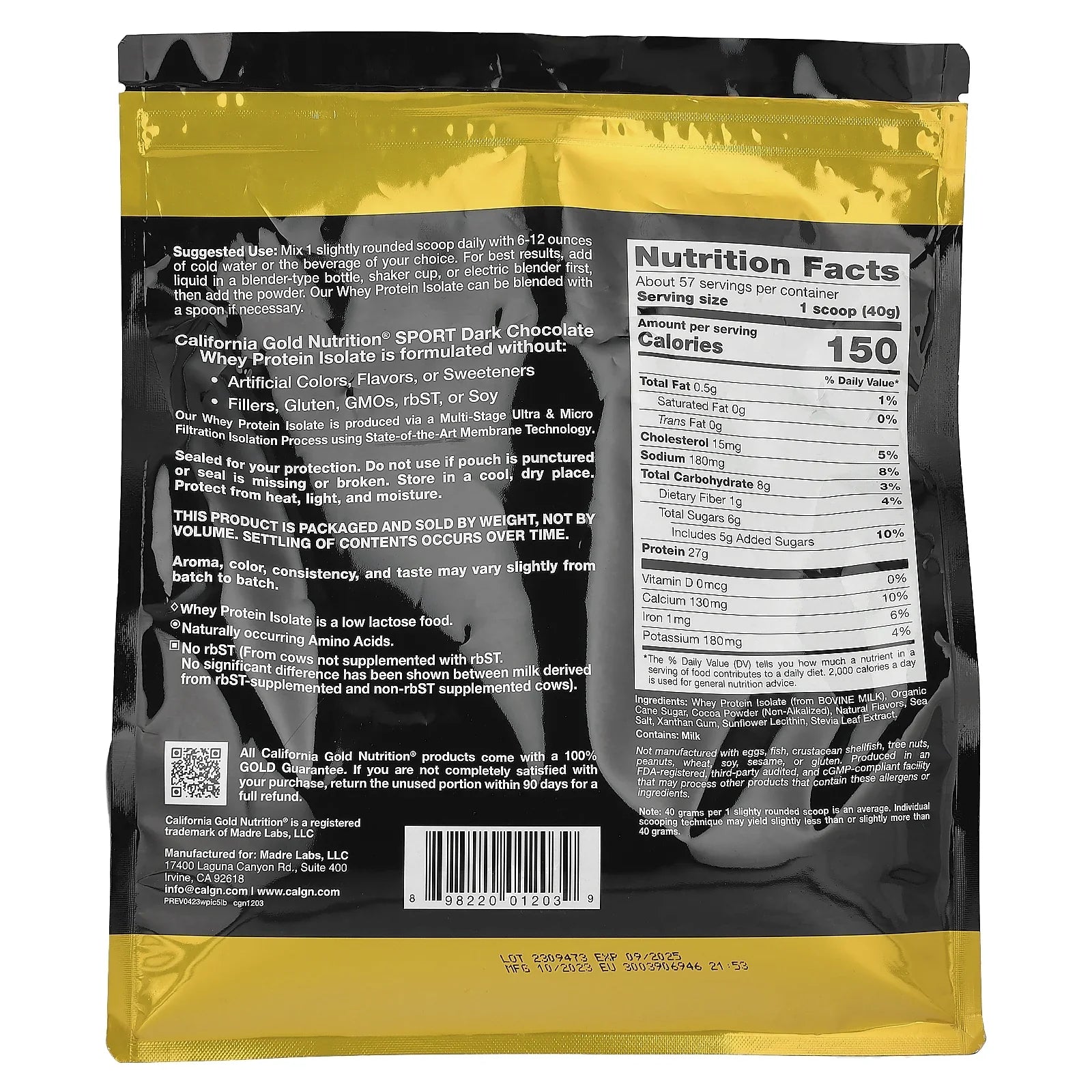 SPORT - lbs 5 Chocolate Nutrition Dark Protein Isolate, Gold California Whey (2.27 kg)