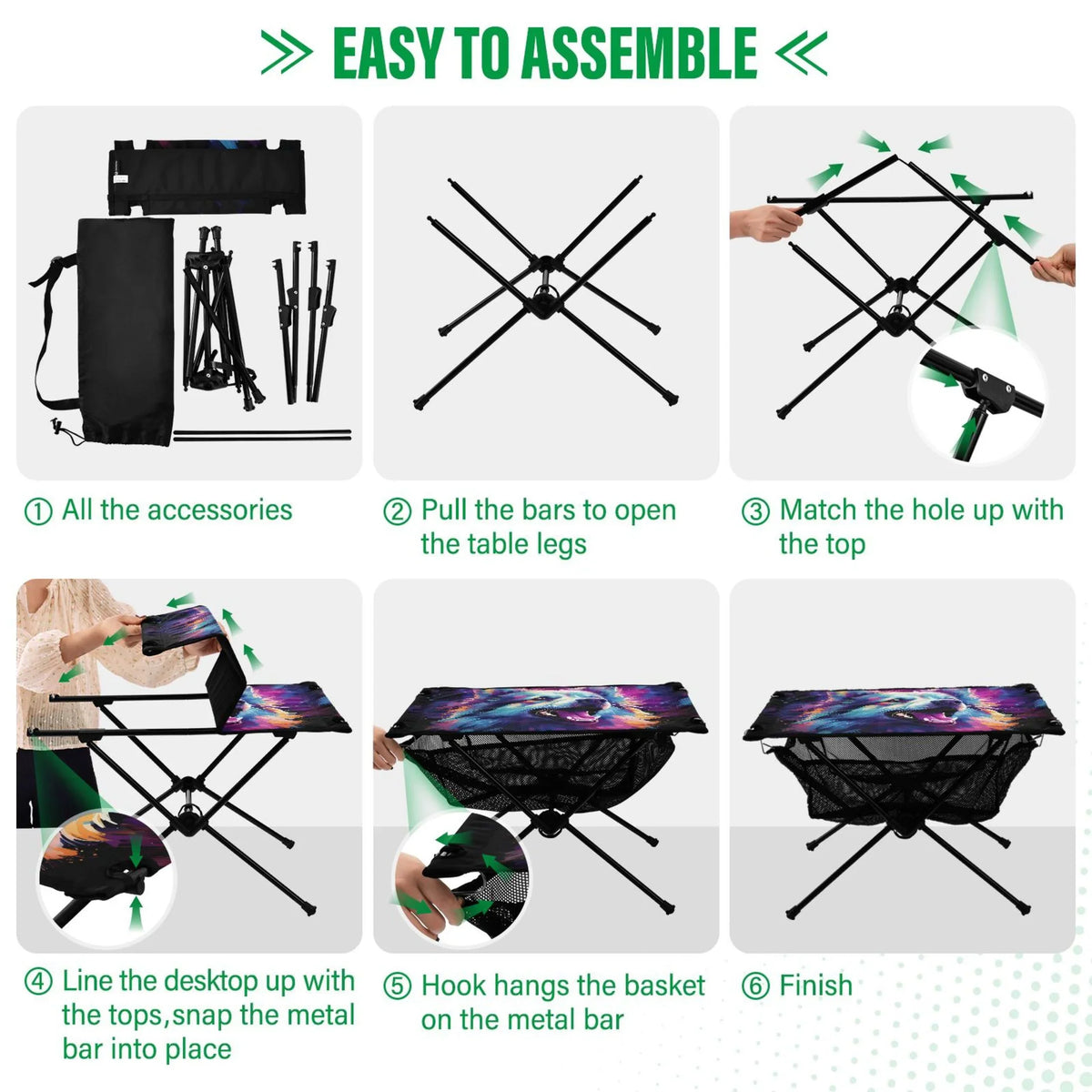 Table Fishing Foldable Beach Table Camping with BBQ Picnic Abstract for Cool Bag Outdoor Table Compact Wolf Hiking Storage mobile