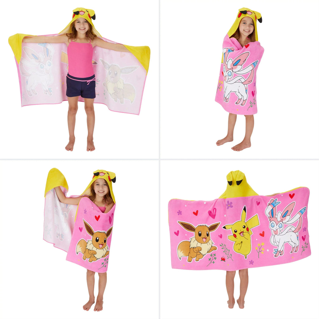 Towel, Pink Hooded Kids Cotton Pikachu Pokemon