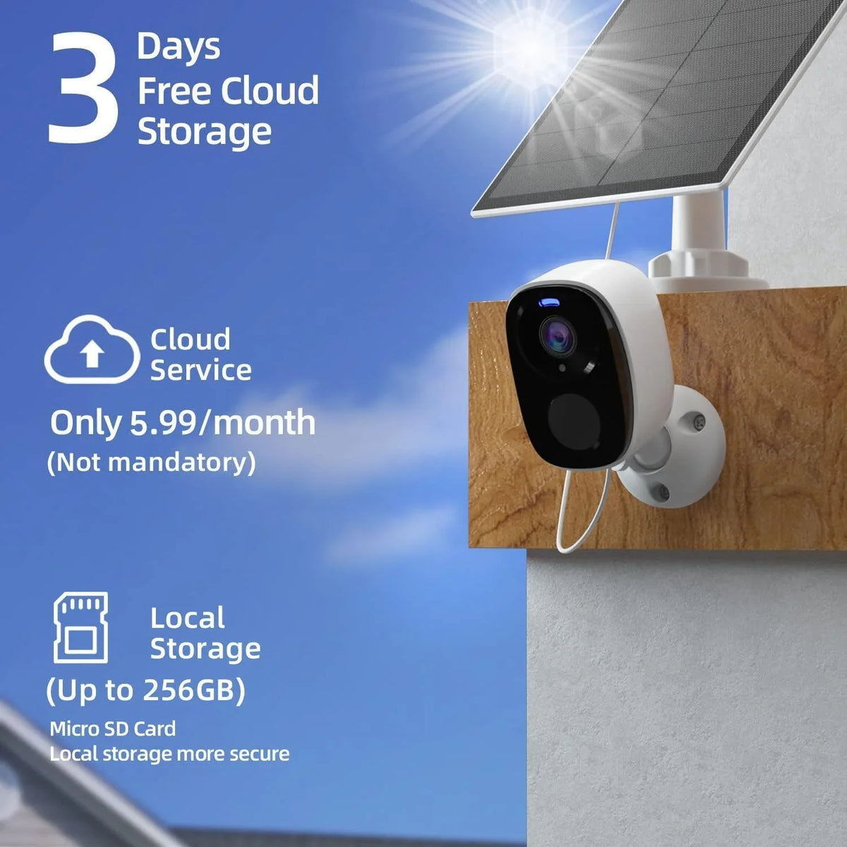 Motion Security SD IP65 Cameras Storage Wireless Detection, Outdoor Home Card/Cloud with Panel Two-Way 2K with 2Pack Vision, AI for Security, Color Night Solar Cameras Camera Waterproof, Home Audio,
