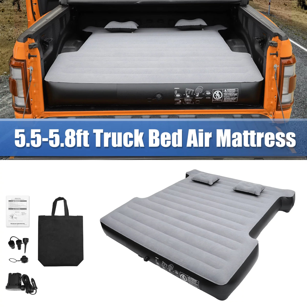 5.5-5.8ft oxygen Bargains Pump Gray Kit Unique air-filled Universal with Truck Full-Size Bed Thickened Short Electric