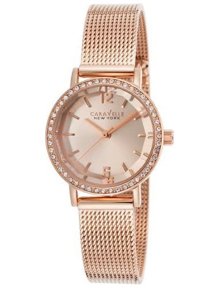 Rose-Tone And Accents Dial Crystal Ny Quartz Women's Caravelle Steel Movement: