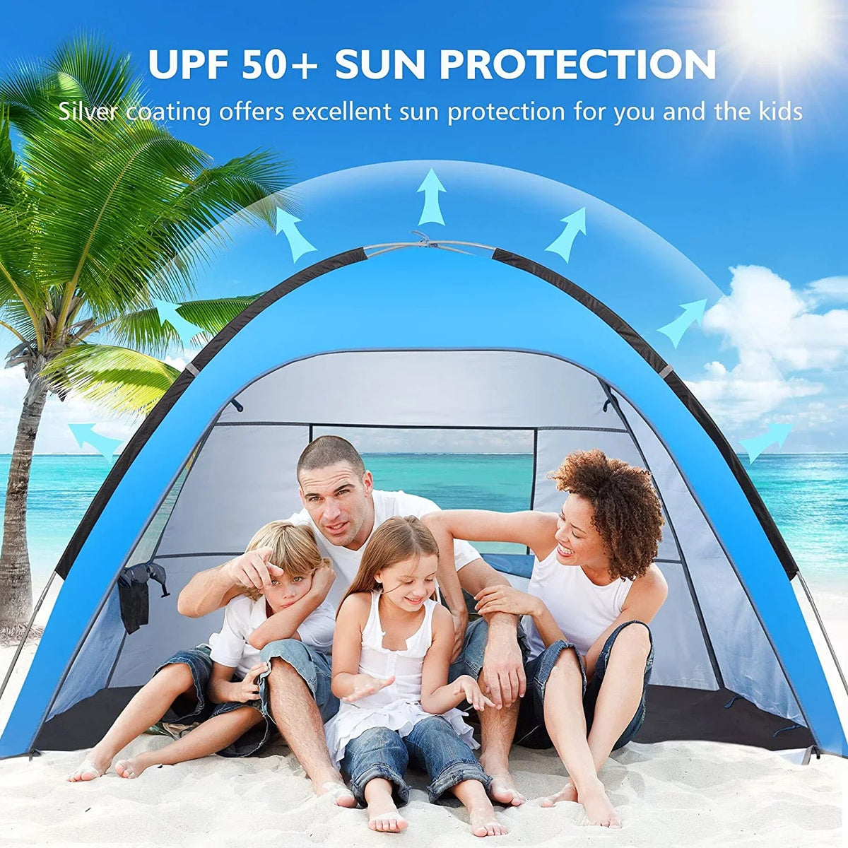 4.7' Assemble Person, for Beach Beach Tent, Tent x 7.4' UPF 3-4 AKASO 50+ Blue