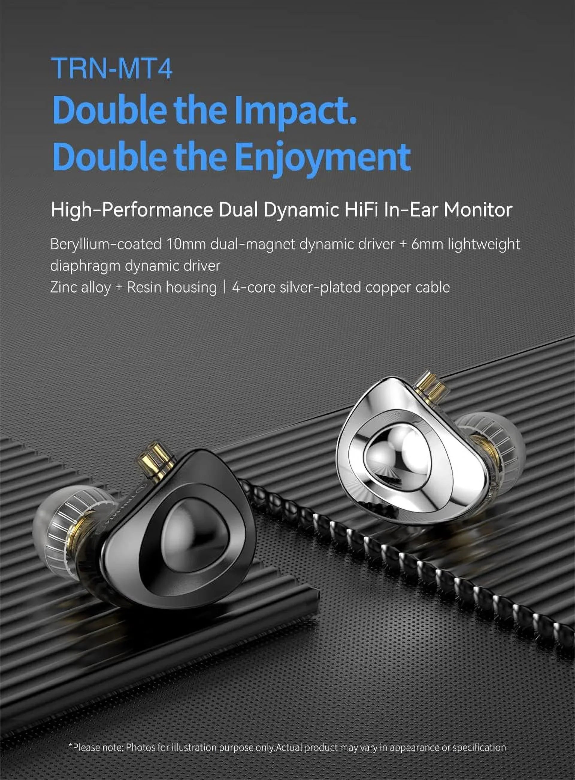 Kinboofi Earphone with Drive Dual Ear Dyna Copper TRN 10mm Monitor MT4 Silver-Plated Magnet 4-core in Headphone,