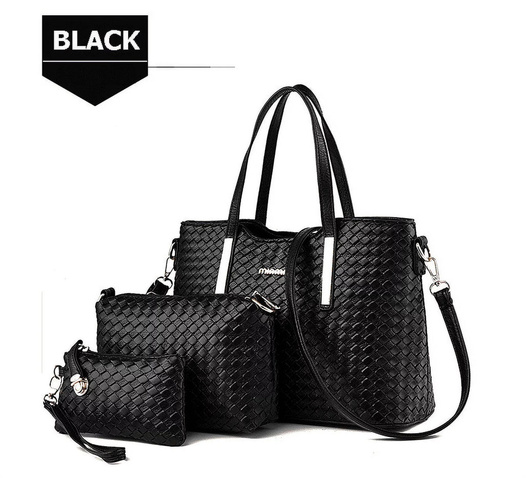 Weave Set Set Women Leather Pu 3 Shoulder Handbag Bag Pieces Purse Bag Tote Smarit Bags Big Capacity