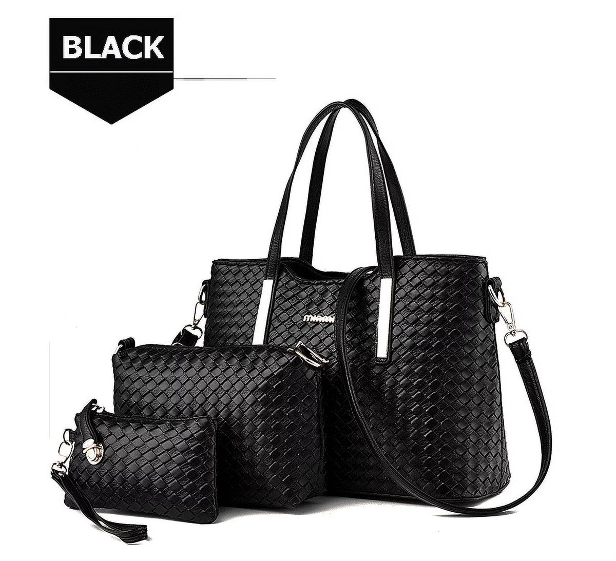 Weave Set Set Women Leather Pu 3 Shoulder Handbag Bag Pieces Purse Bag Tote Smarit Bags Big Capacity