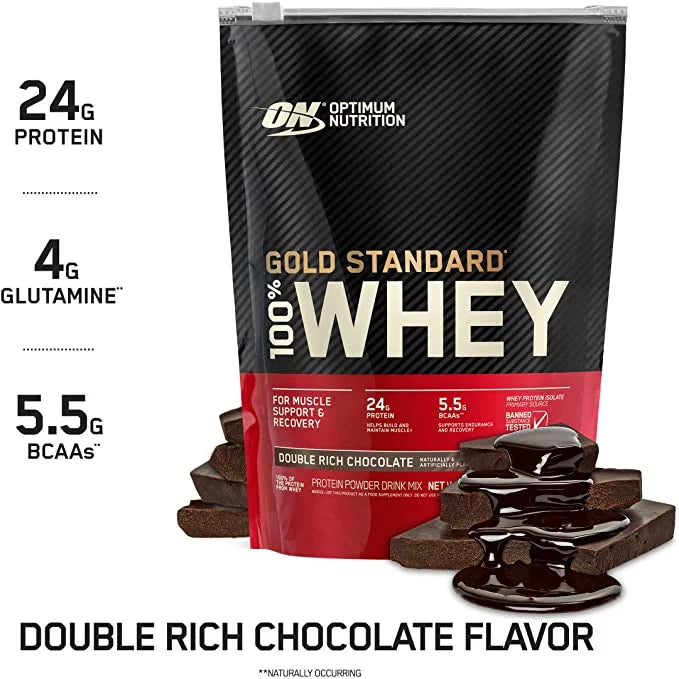 Double Nutrition, 1 Standard 14 Chocolate, lb, Servings Protein Optimum Gold 100% Rich Whey Powder,