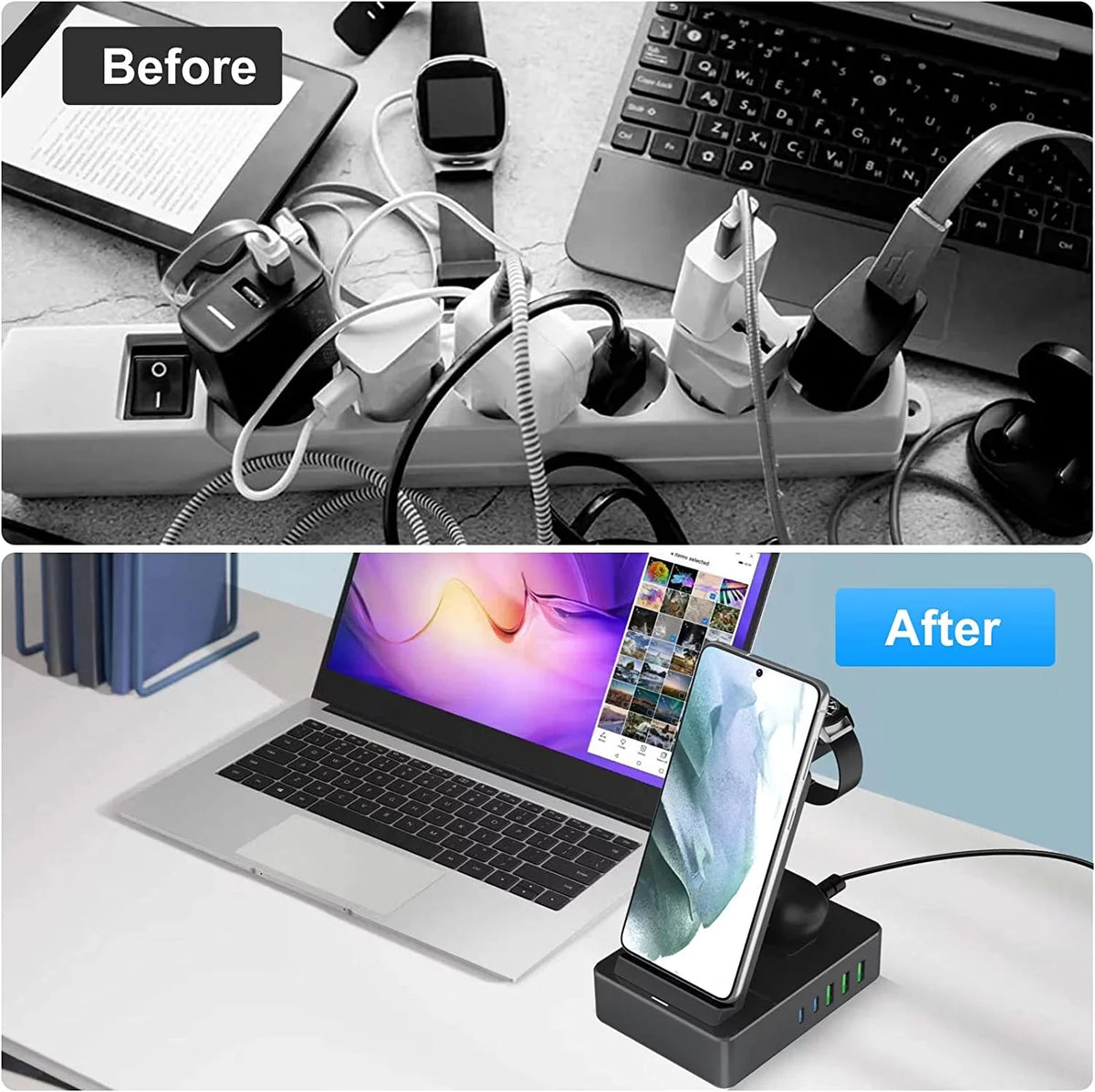 1 in Black Compatible for with Port for Devices, 100W Charging Stand Usb Charger AirPods Station Sumsung, a/ 8 Lidlife Multiple Usb C 15W 20W for Charging Fast Wireless Dock