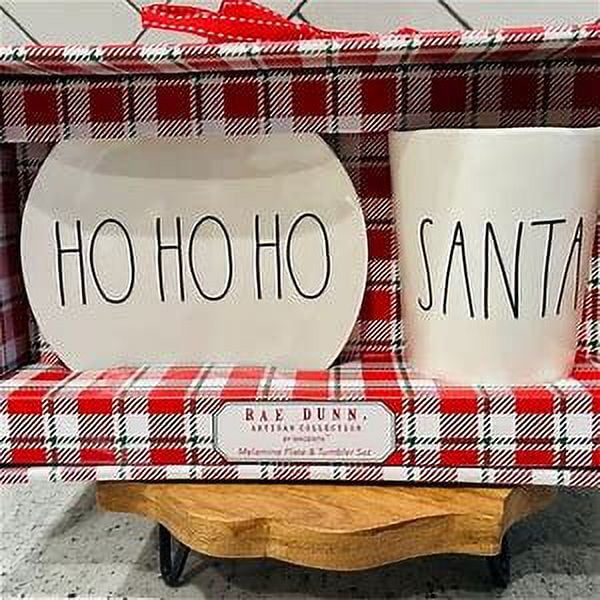Gift Oval Ivory LL Plate Set Christmas Letters Tumbler HO HO with Black Rae Melamine Dunn SANTA HO and