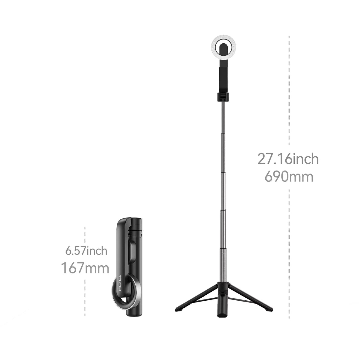 with Stick 27.1 Selfie Magnetic Remote for , TELESIN inch Control Tripod, Rotation