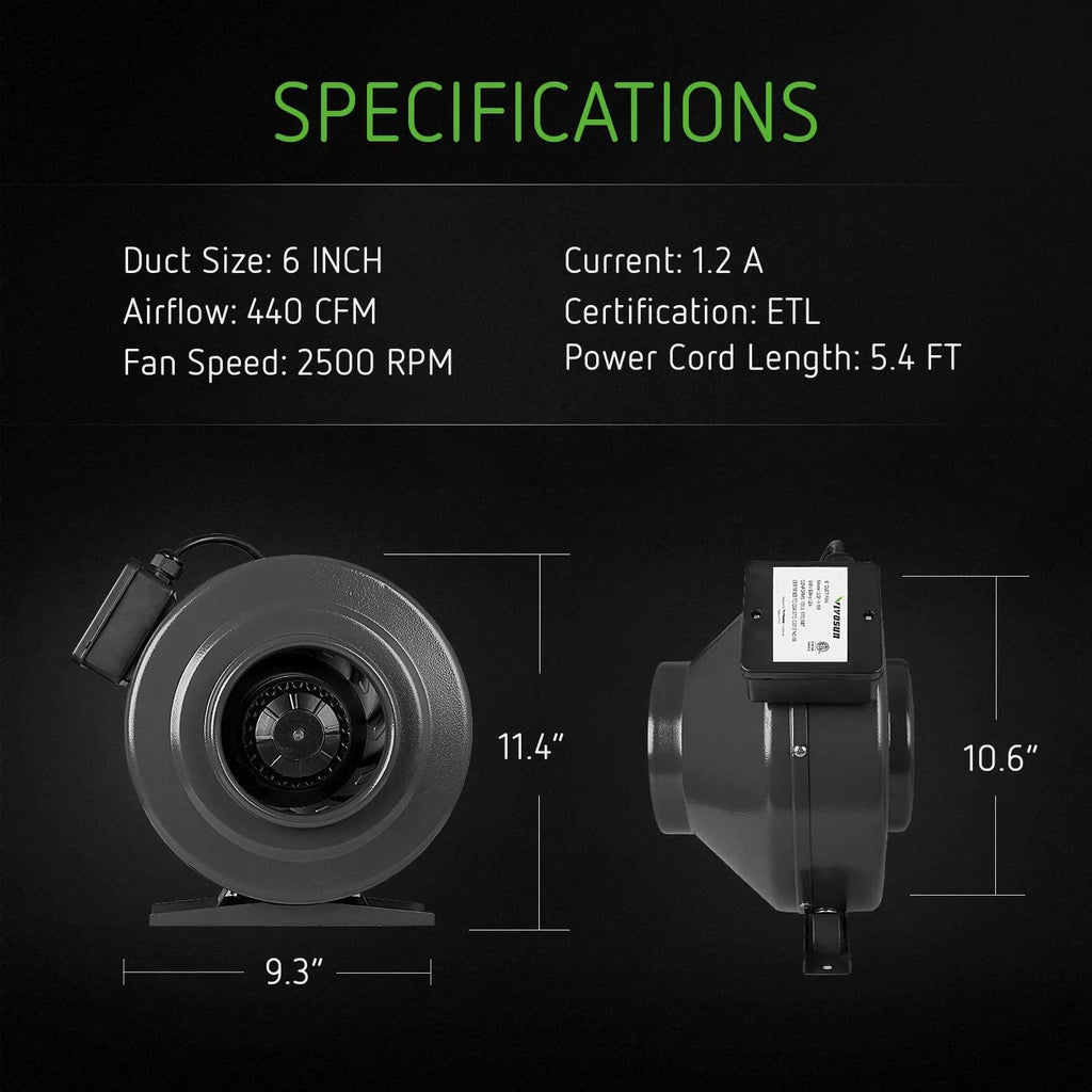Carbon VIVOSUN 440 and Kit: Inline Fan, Ducting Filtration CFM Combo Inch atmospheric 6'' Filter Ft 16 6