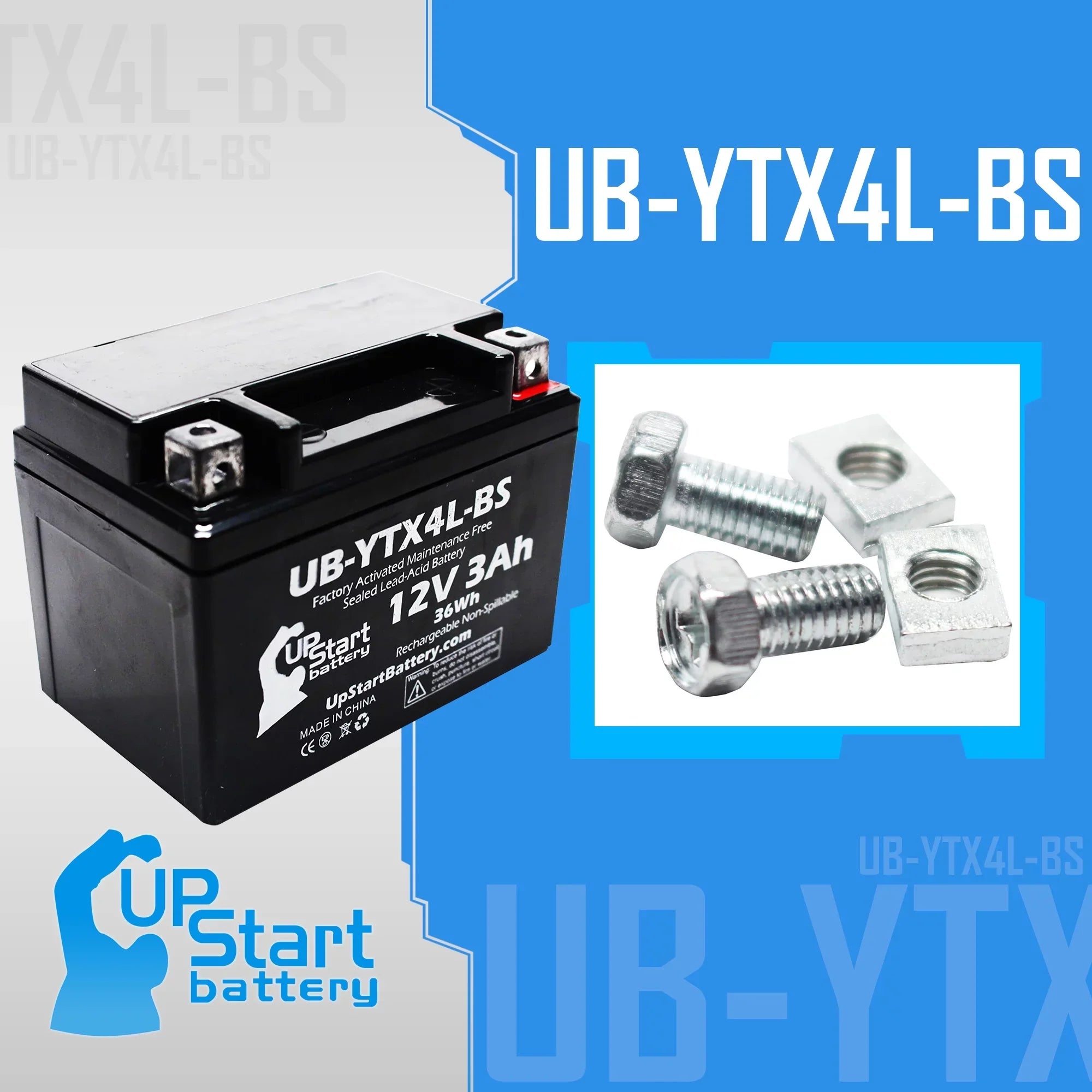 Battery (Can-Am) Maintenance 50CC Bombardier DS50, Quest 2002 Replacement Factory ATV UB-YTX4L-BS Activated, 3Ah, - 12V, Free,