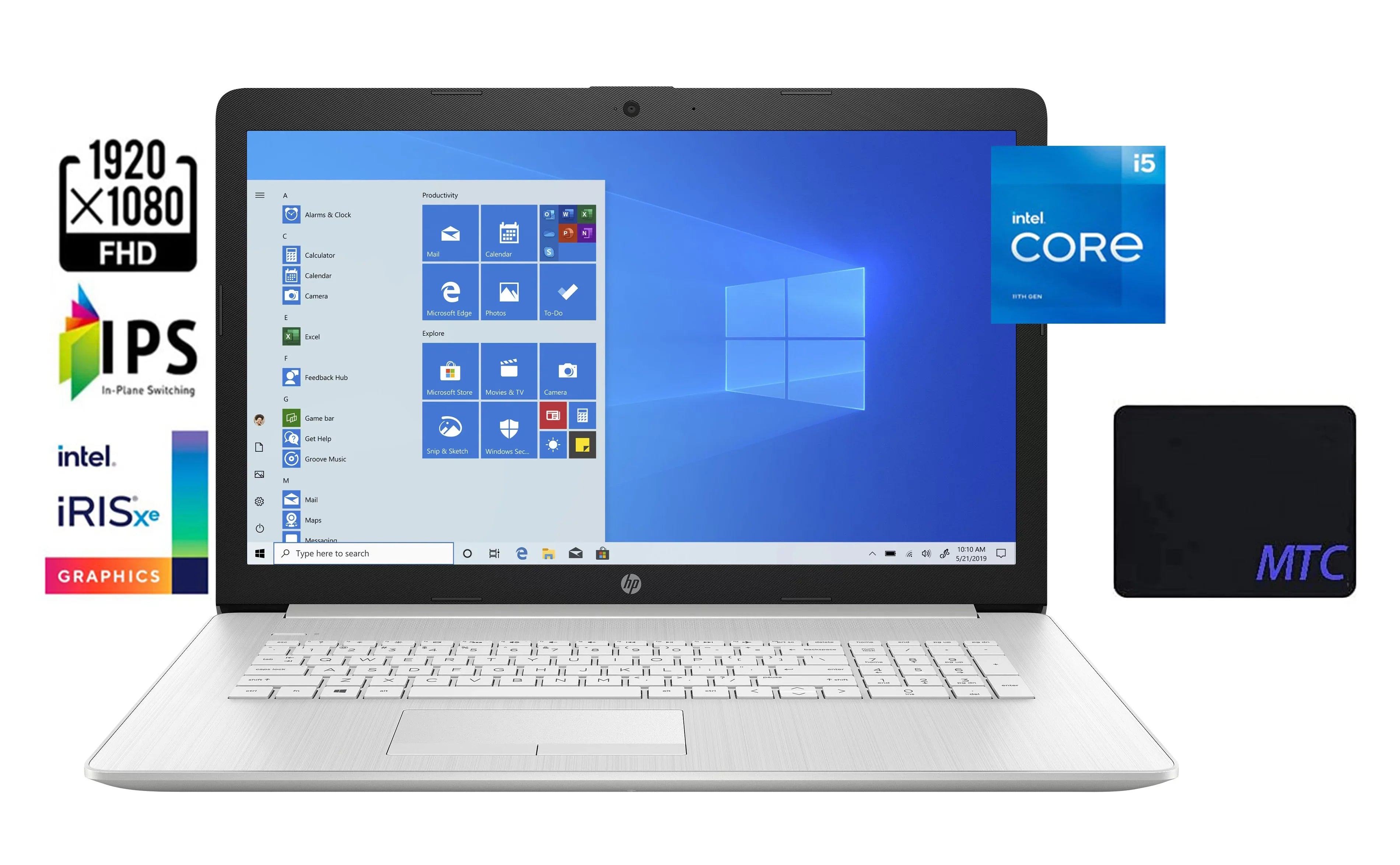 Win10 Mousepad PCIe (1920 Core up SSD, With i5-1135G7 Home, Xe 4.2GHz, Intel x Iris Natural Laptop, Webcam, HP 17.3" Graphics, Wifi Silver, RAM, Intel 5, to FHD DDR4 1080) 8GB MTC 256GB