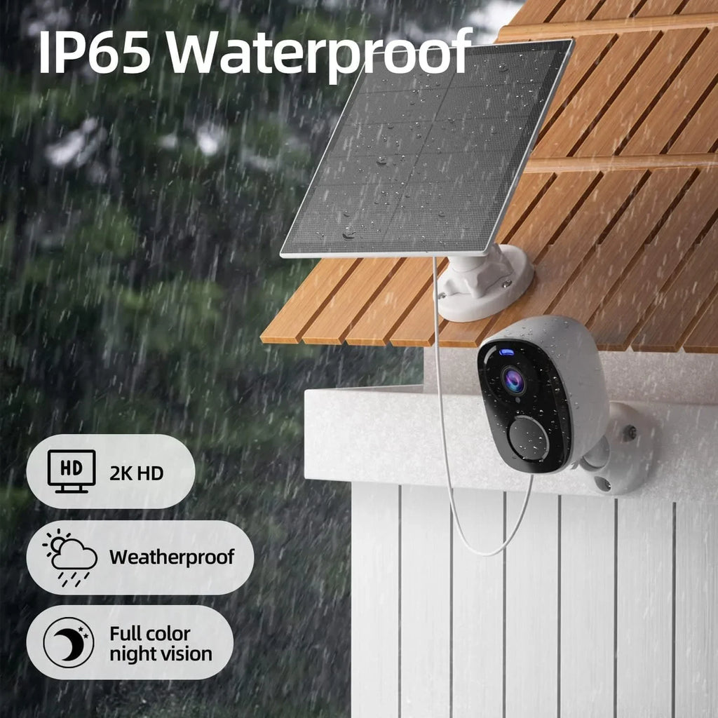 Motion Security SD IP65 Cameras Storage Wireless Detection, Outdoor Home Card/Cloud with Panel Two-Way 2K with 2Pack Vision, AI for Security, Color Night Solar Cameras Camera Waterproof, Home Audio,