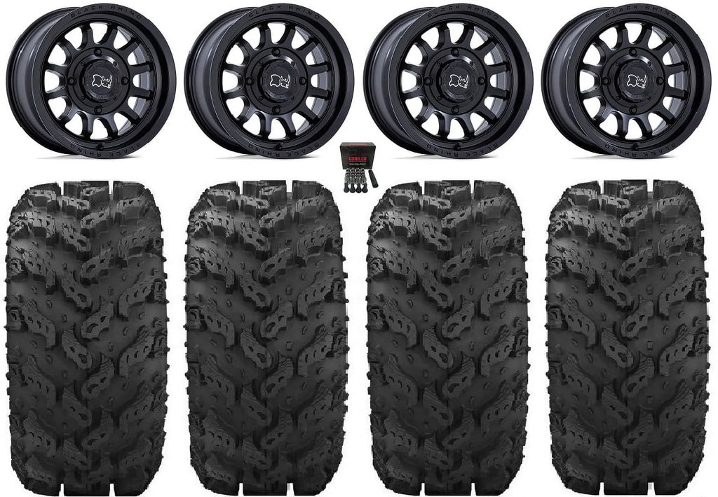 Rhino Bk 28" Rapid Black 950 Reptile 1000 Wheels UForce CFMoto Viking Wolverine Tires Yamaha YXZ1000R 14" ZForce