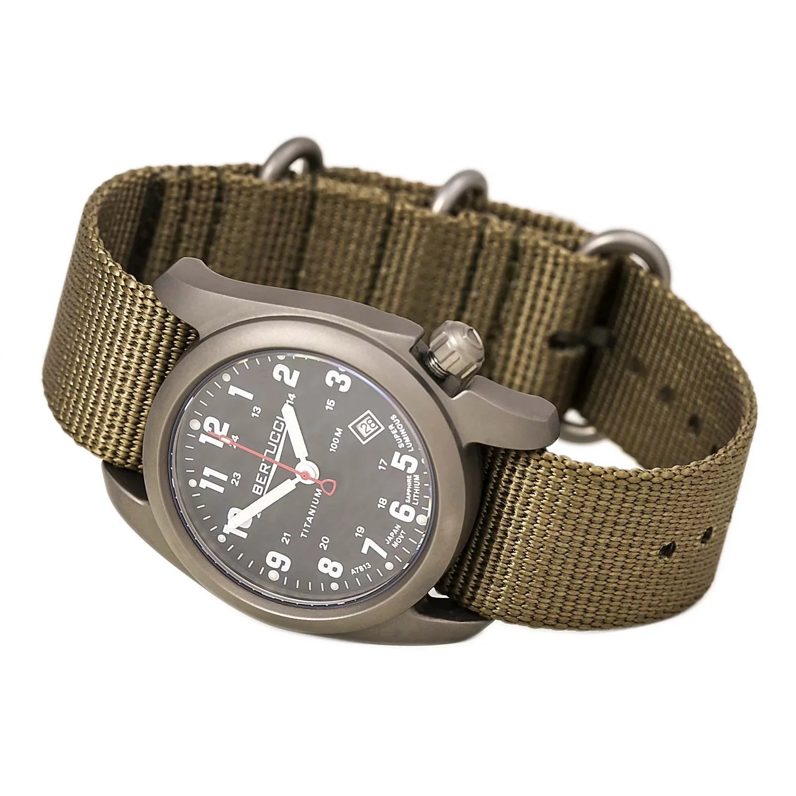 Watch Classic Original Titanium Nylon Analog A-2T - 12724 Black Dial - Mens - Beige Strap