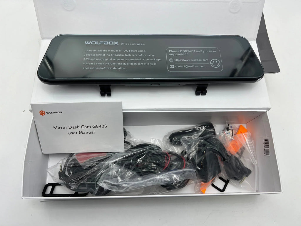 4K Cam Box BLACK WOLFBOX - 2160P Full HD Backup G840S Camera Open 12" Dash Mirror