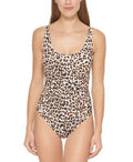 Size One-Piece Dkny Swimsuit MSRP Animal-Print Natural $98 Womens 16 Mesh-Stripe