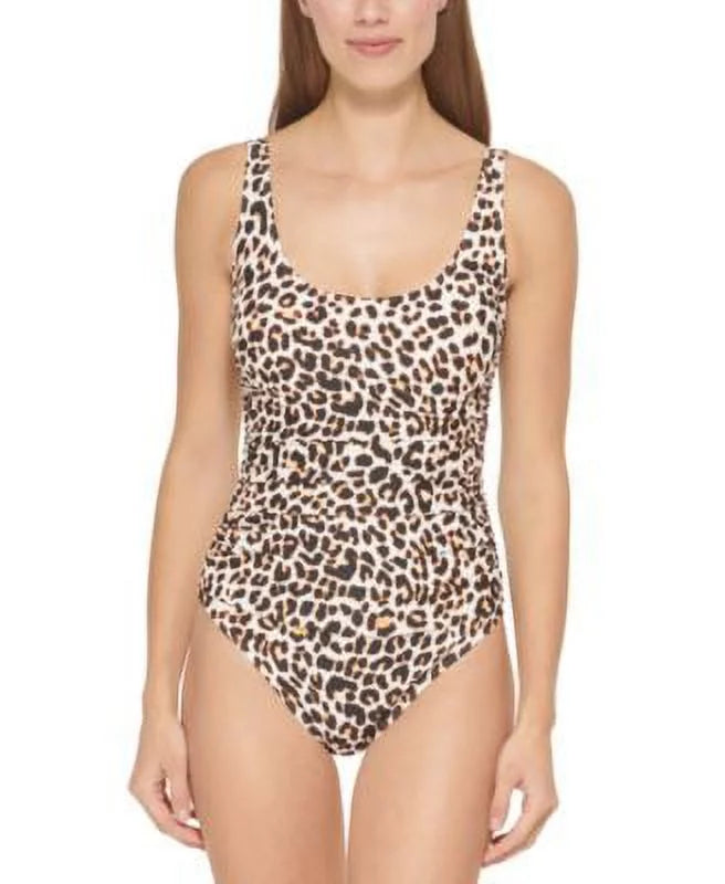Size One-Piece Dkny Swimsuit MSRP Animal-Print Natural $98 Womens 16 Mesh-Stripe