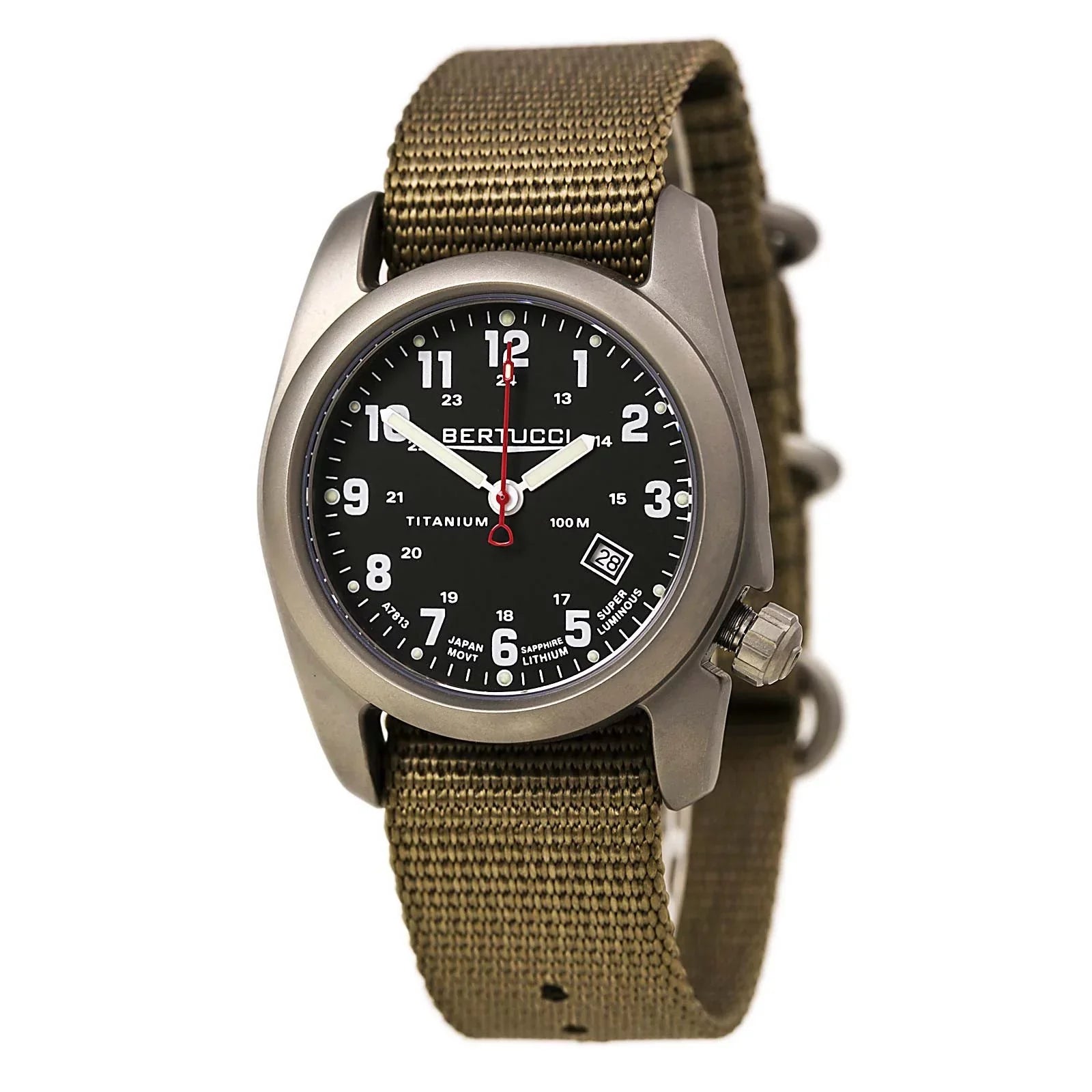 Watch Classic Original Titanium Nylon Analog A-2T - 12724 Black Dial - Mens - Beige Strap