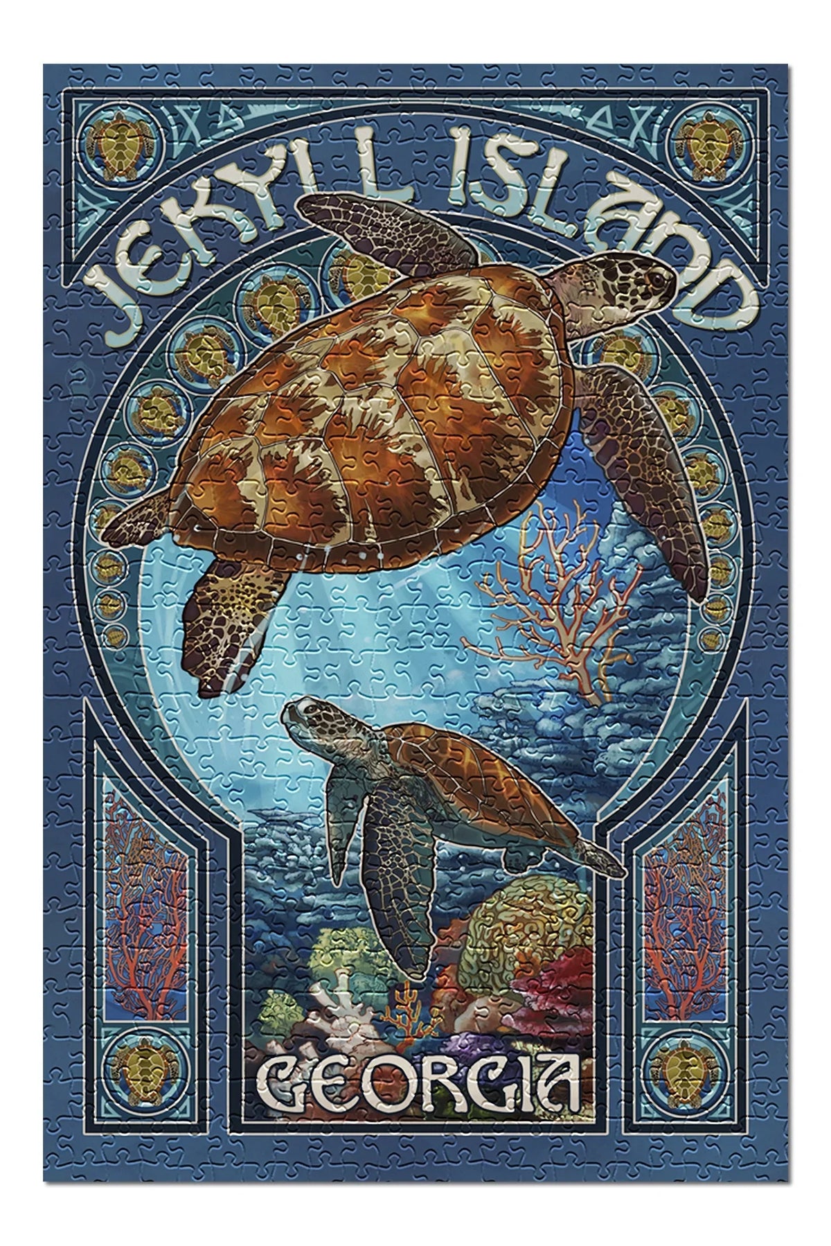 Sea Art Nouveau Family, in (19x27 USA) Turtle Piece Adults Made and Island, Premium Jigsaw inches, Jekyll for Georgia, Puzzle 500