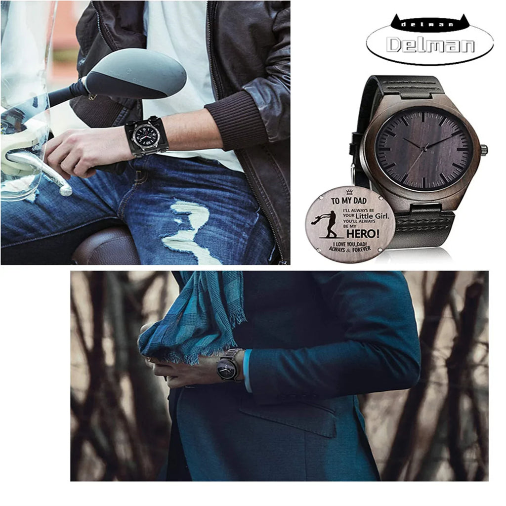 Wooden Mom Husband Wood Watch Watch, for Men Casual Women Family Engraved Customized Son Dad Handmade Wife
