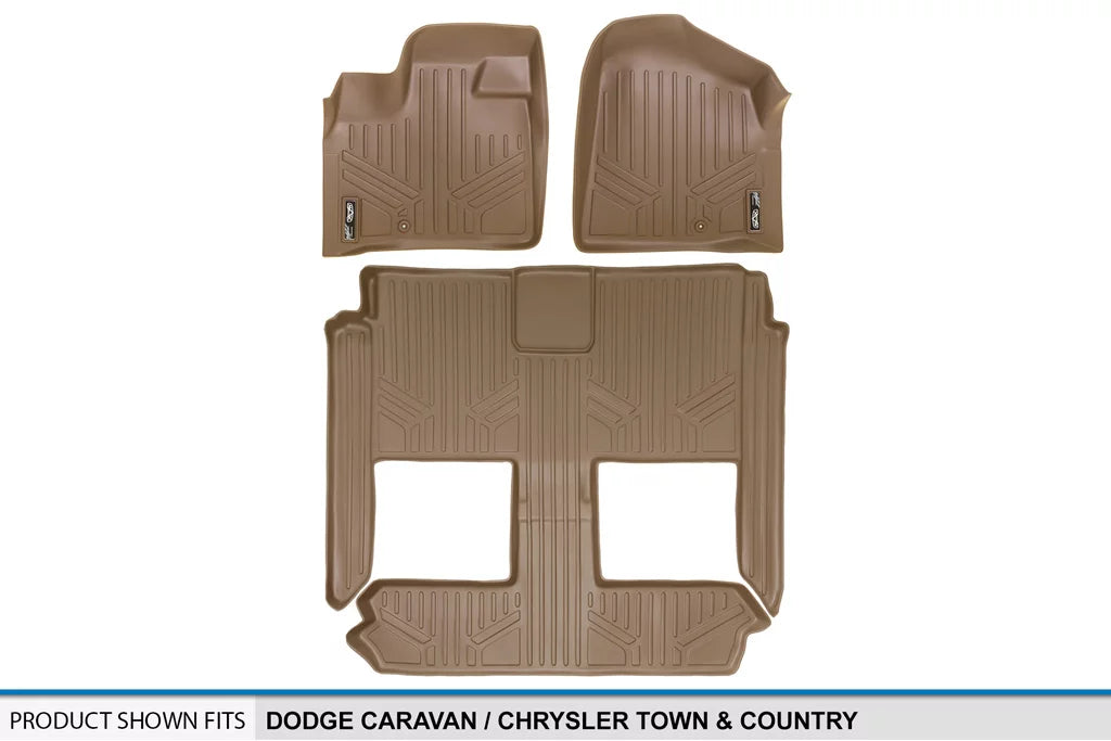 2008-2020 Floor Tan Rows for Caravan 1st/2nd Grand Smartliner Mats Liner Dodge