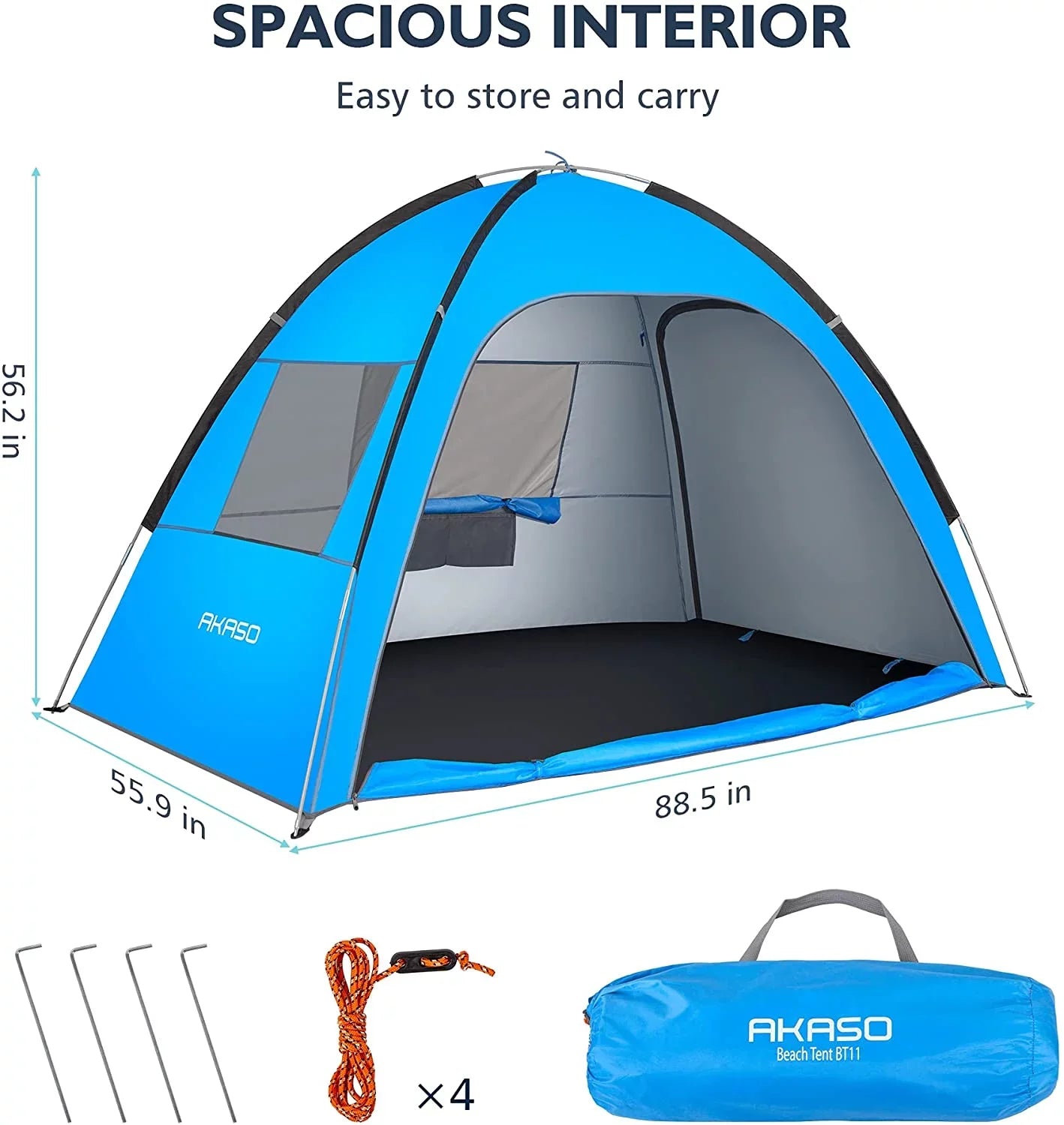 4.7' Assemble Person, for Beach Beach Tent, Tent x 7.4' UPF 3-4 AKASO 50+ Blue