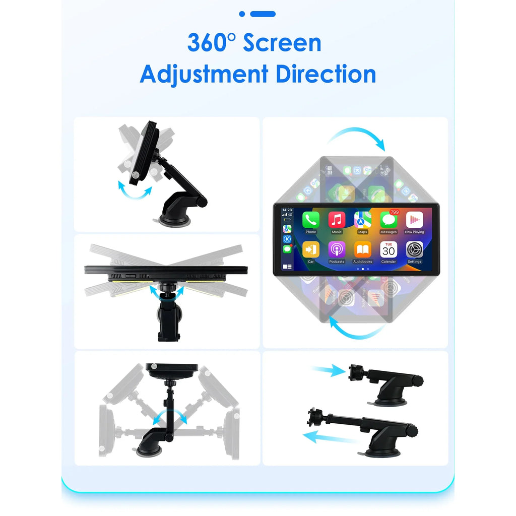 Bluetooth Apple Touchscreen FM 10.26" Car Mirror Unit Auto Player 360° Adjustable Radio Carplay Link Navigation Stereo GPS Android Head