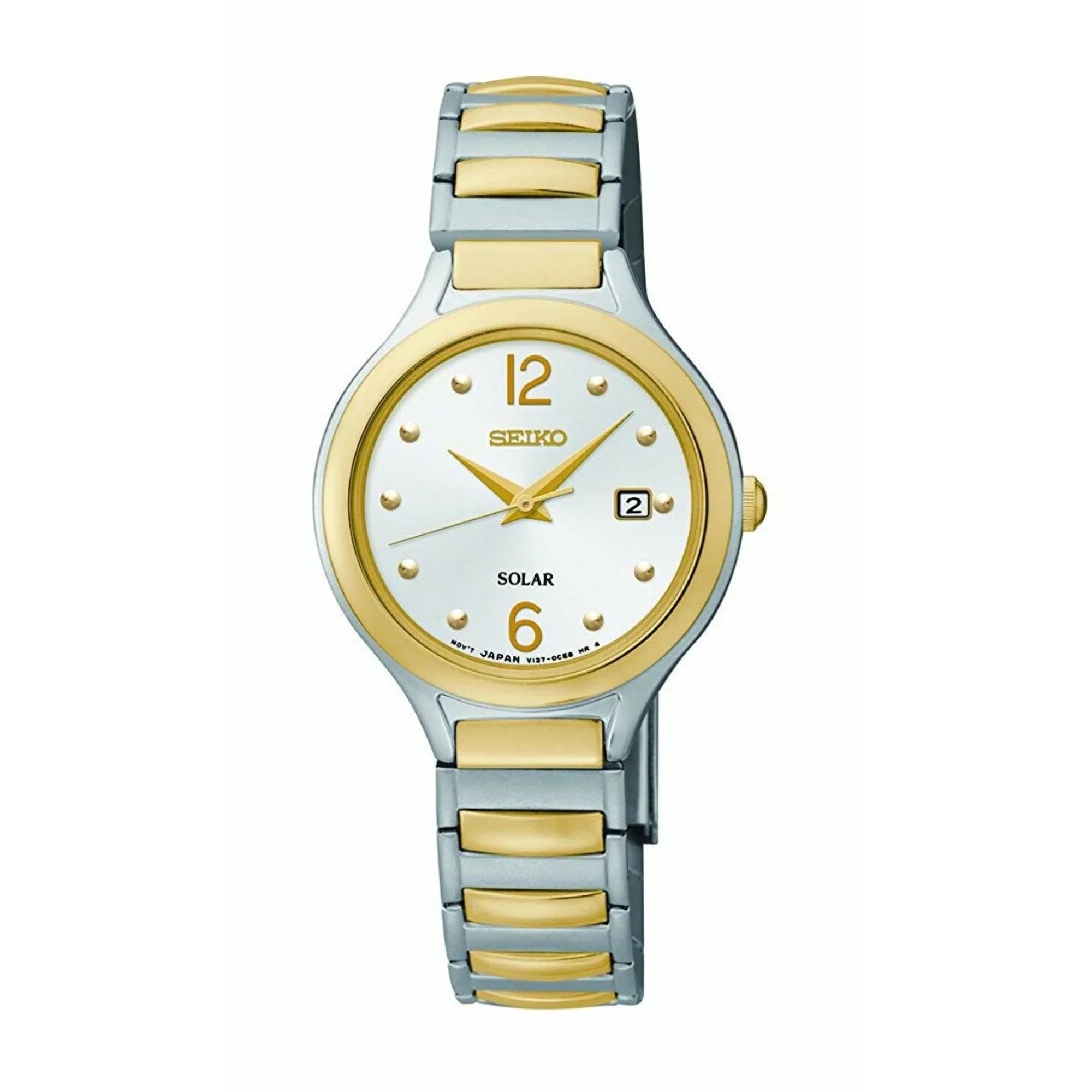 Women's Tone Seiko Two White Watch Dial Solar Expansion Steel SUT178 Stainless