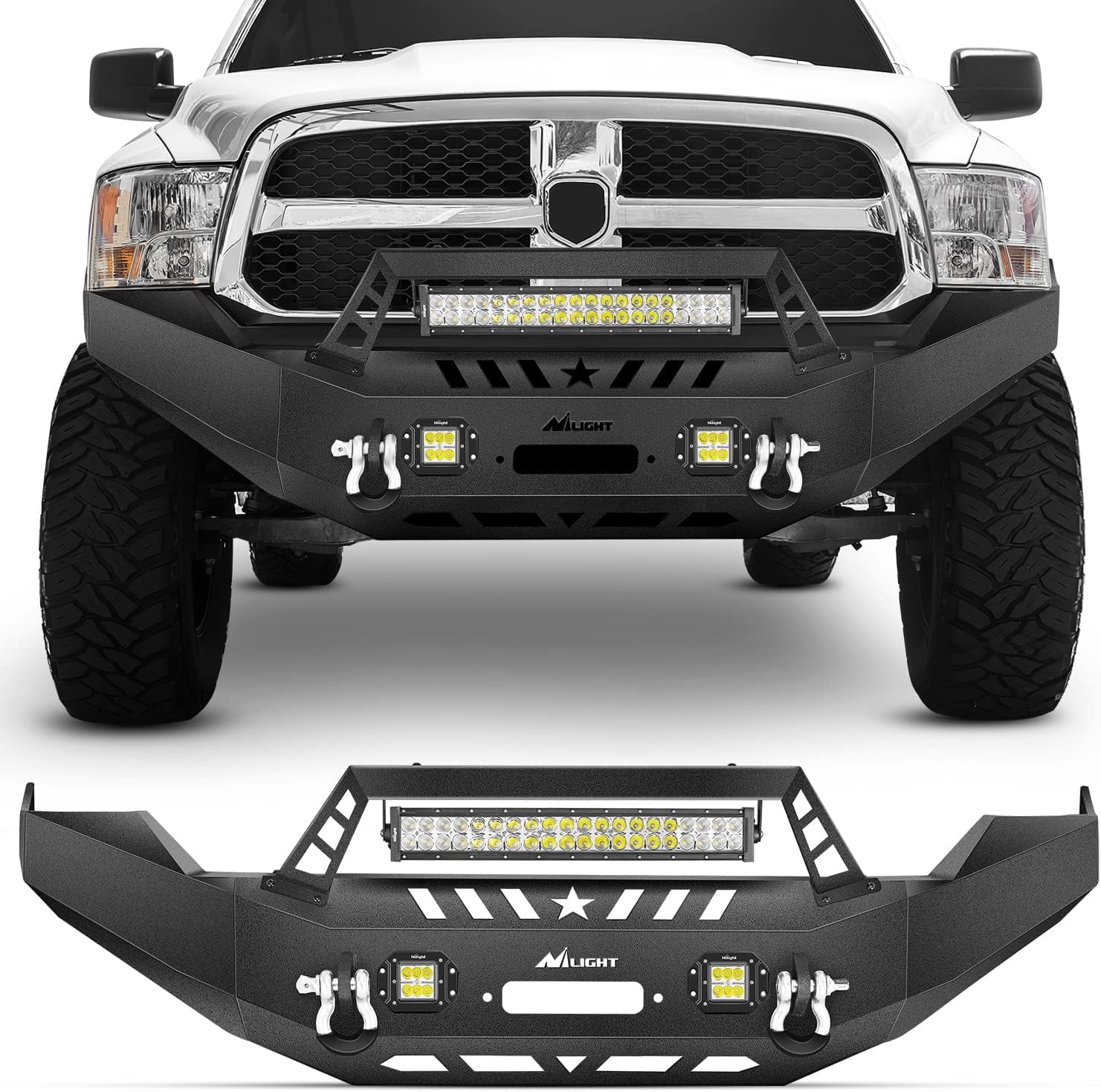 Solid for Width LED Full Light Compatible Light Bar with Steel 2018 Winch Years 2x18w 2013 Plate 2015 Pods Nilight Pickup Truck 2016 Ram 120W Front Bumper 2017 1500 Offroad 2014 2 Warranty Dodge