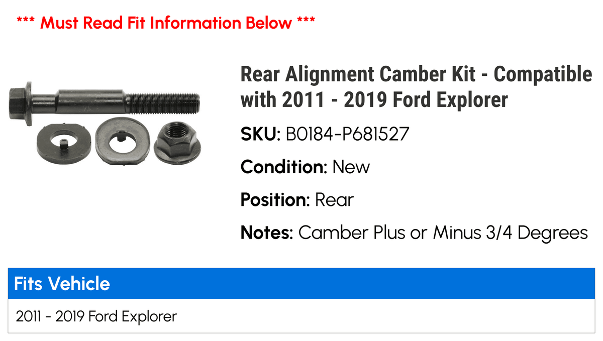 2013 Rear 2017 2011 Kit with 2014 Compatible 2012 2015 2016 2018 Ford - - Alignment Explorer Camber 2019