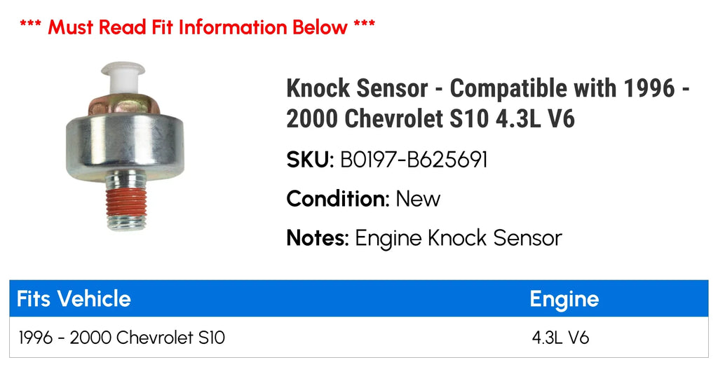 Knock Chevy Compatible 4.3L - 2000 with - 1996 Sensor V6 1999 1998 1997 S10