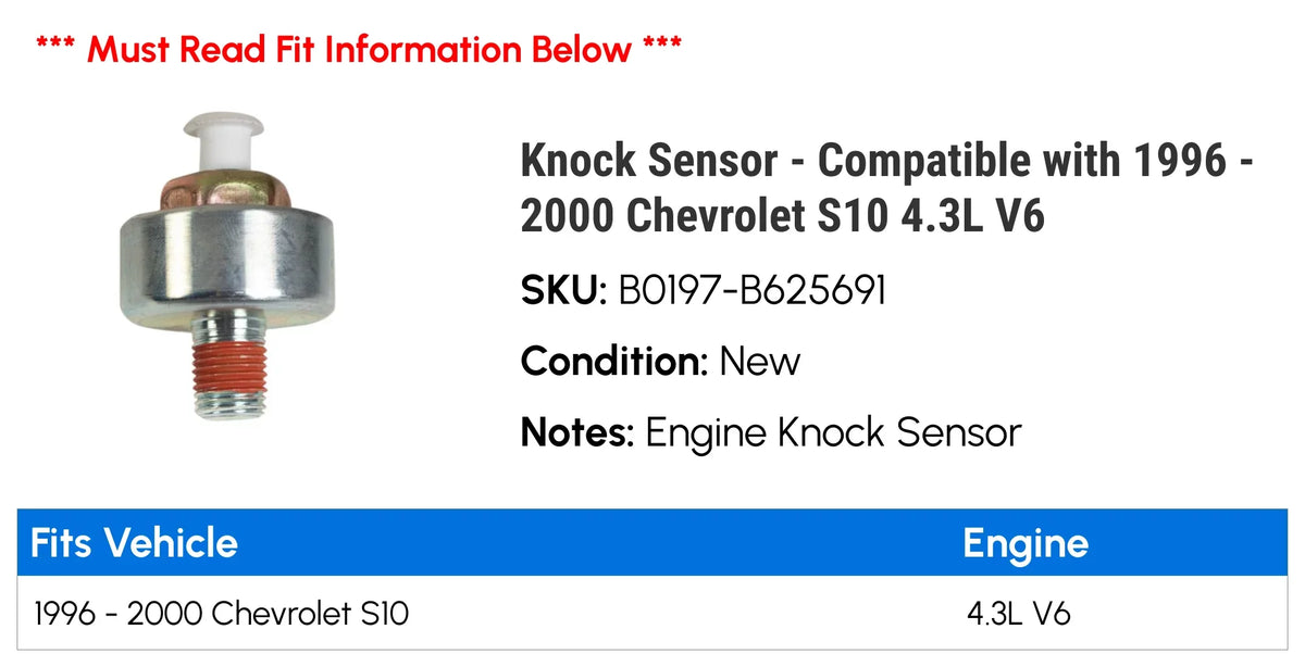 Knock Chevy Compatible 4.3L - 2000 with - 1996 Sensor V6 1999 1998 1997 S10