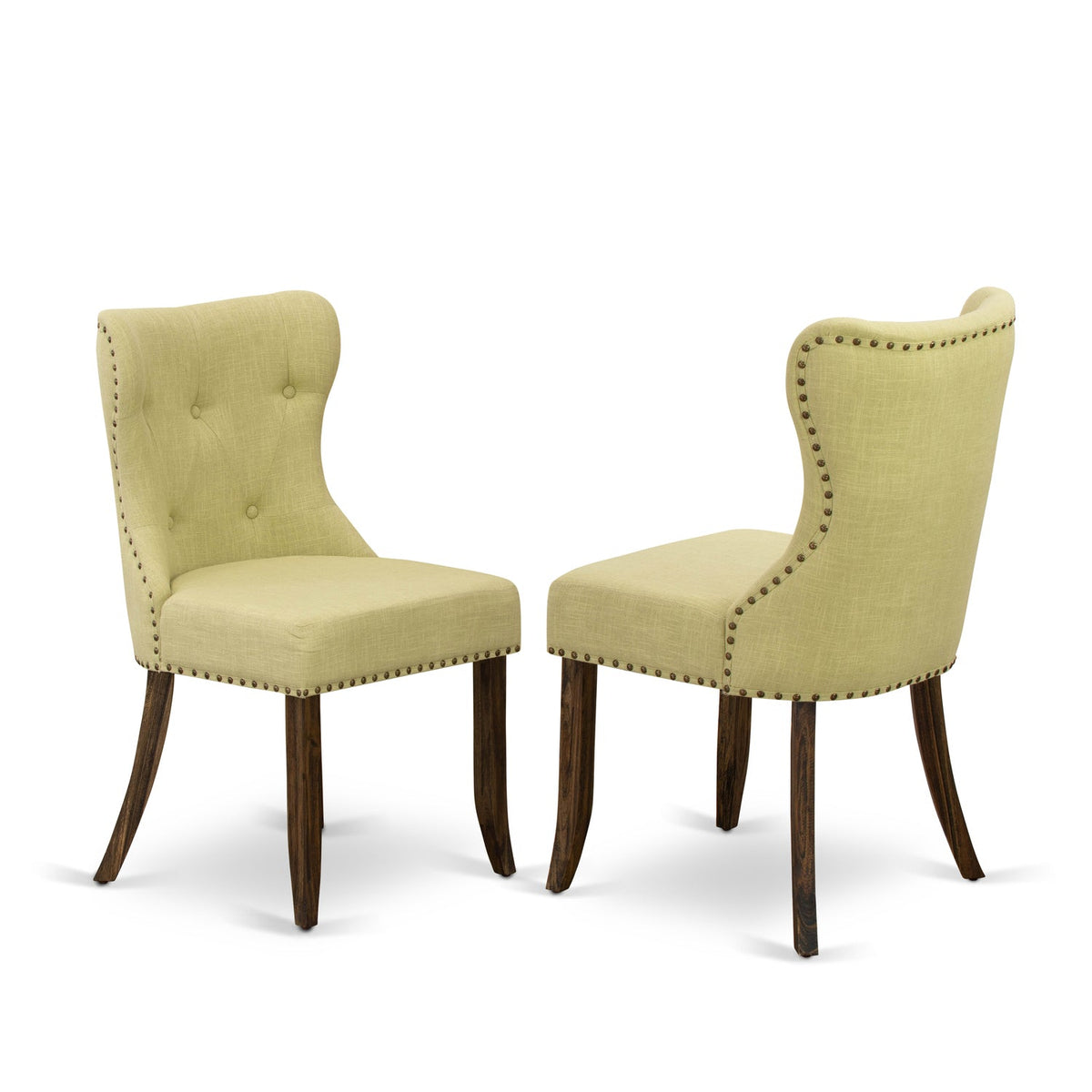 Tufted HomeStock 7-Pc Kitchen French Cement Button Seat Chairs Legs Living Country Top Set-Limelight Hardwood With & - Back & Parson Linen Fabric Table Room