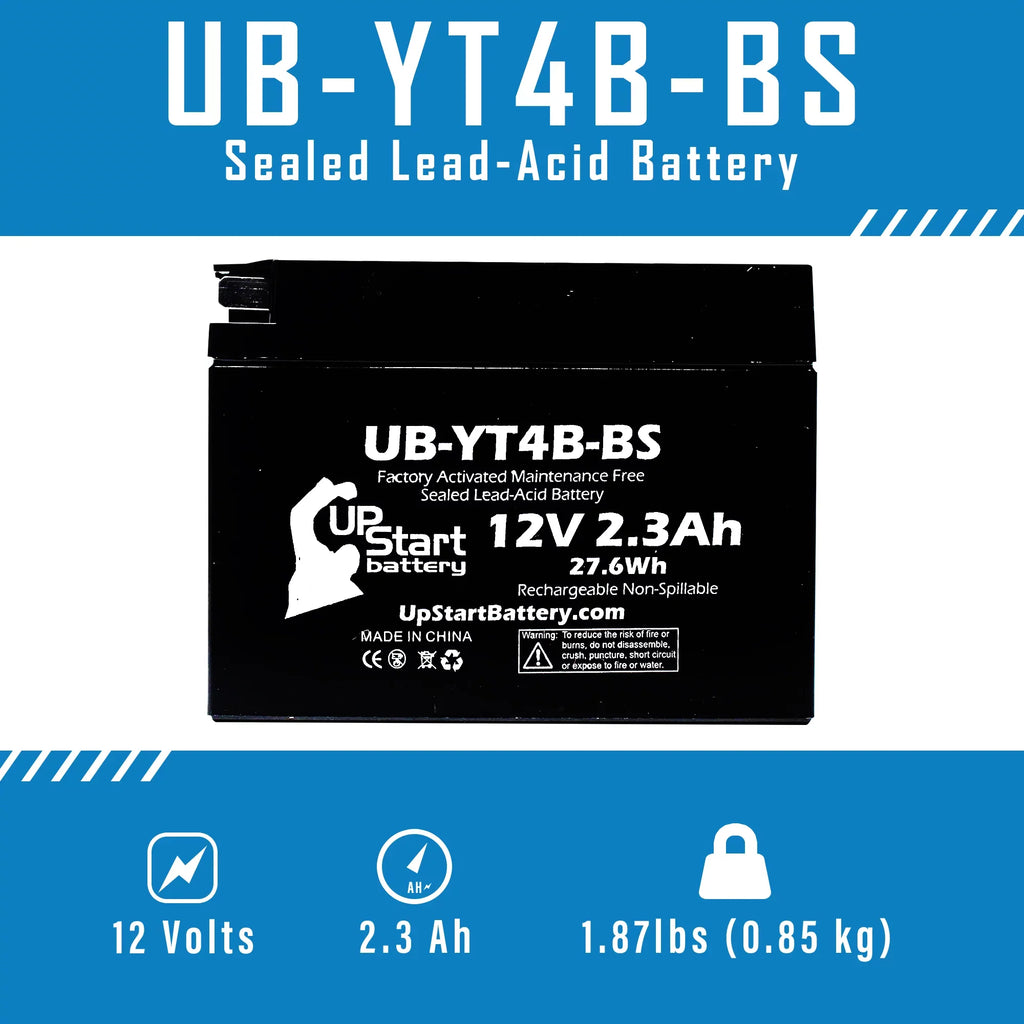 Factory SR400 2010 Yamaha Activated, (FI) Battery 4-Pack for Battery Replacement UB-YT4B-BS Free, 12V, 400CC - UpStart Motorcycle 2.3Ah, Maintenance