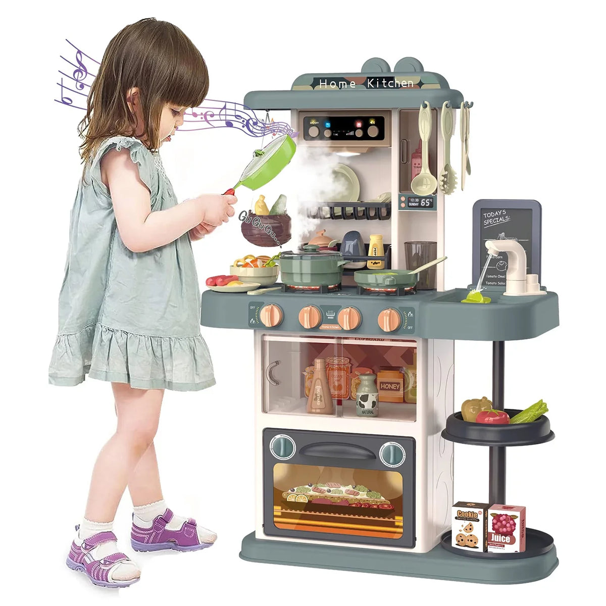 Play Lights Toddlers for Kitchen and Realistic Spray with 28.3" 43 Sounds Kitchen Christmas PayUSD Kids Girls Toy Toys Pcs for Birthday, Simulation Pretend Playset Kids Green with of Boys Play Set
