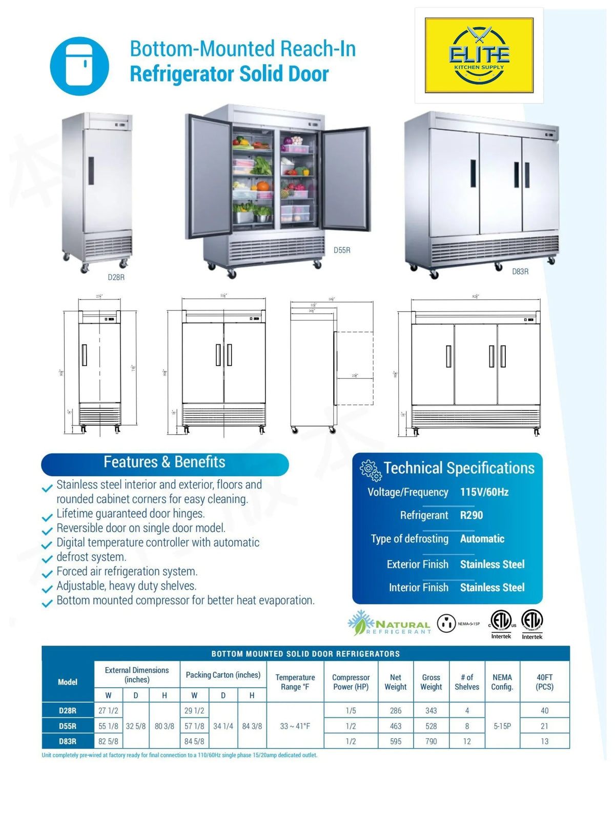 Cu. Commercial ft. Three Stainless Door Upright Refrigerator in. in Steel 83 64.8 Reach-In