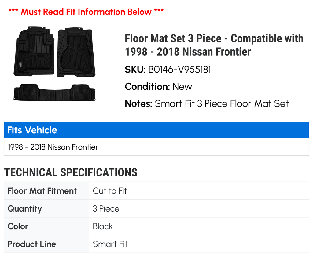 2011 3 2003 Nissan - Mat 2001 2009 2002 2016 Frontier Set 2008 Floor 2015 2007 2017 2018 1998 2004 2013 2005 Piece 2012 2014 2006 2010 with - 1999 2000 Compatible